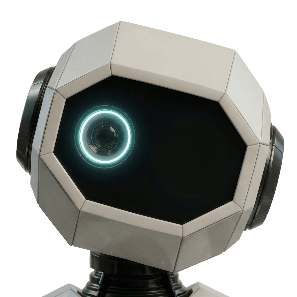 Robot Dominiki - geometryczna głowa z cyjanowymi oczami