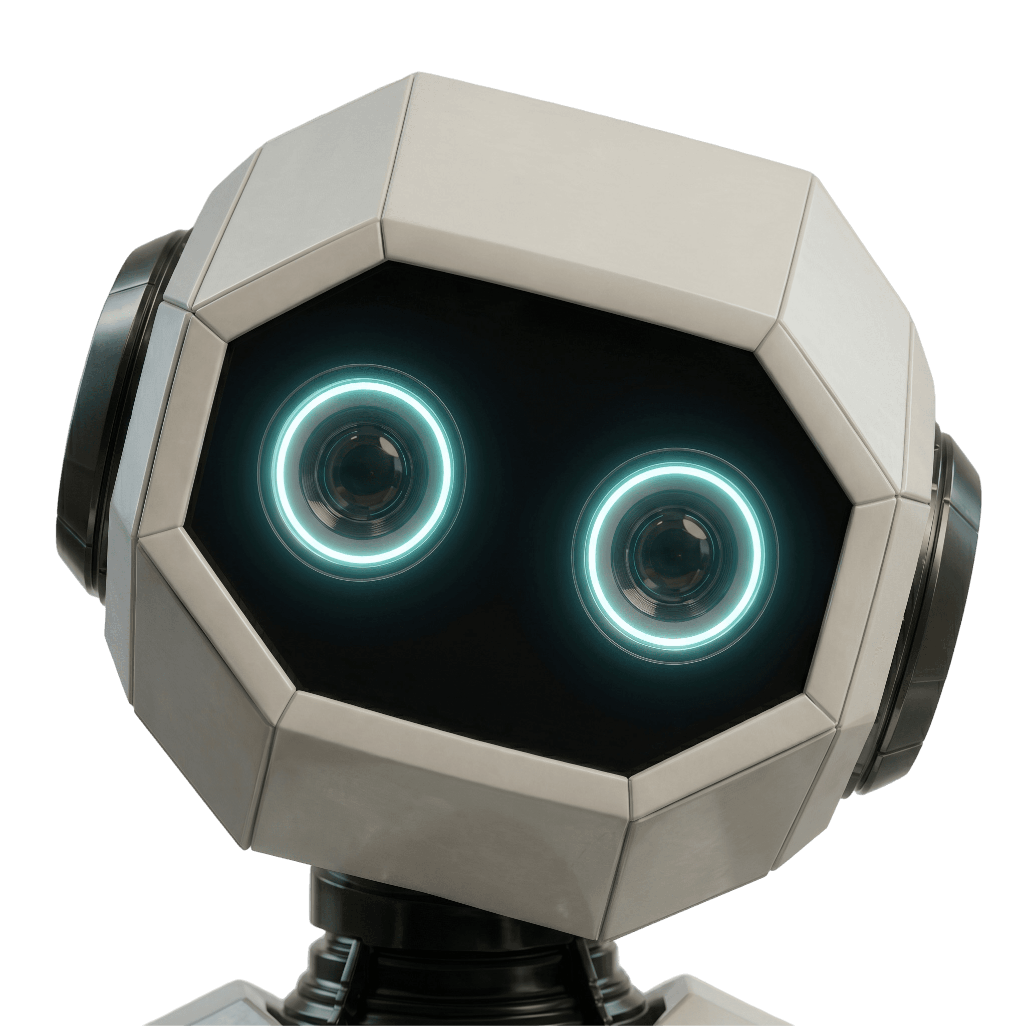 Robot Dominiki - geometryczna głowa z cyjanowymi oczami